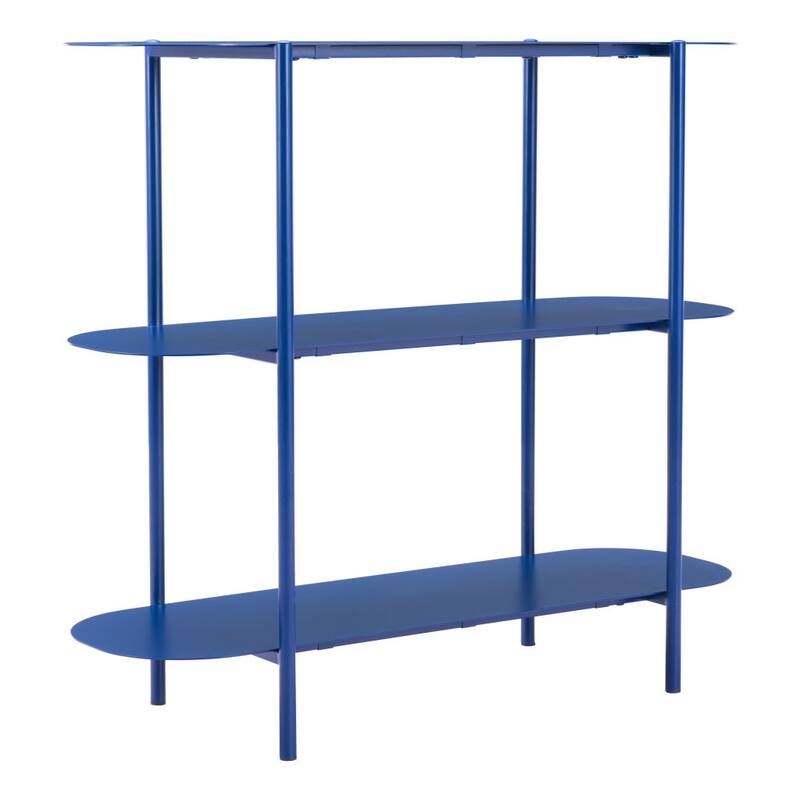 HomeRoots 36" Blue Steel Oval Console Table With Two Shelves - 36.00 in. x 31.50 in. x 13.00 in.