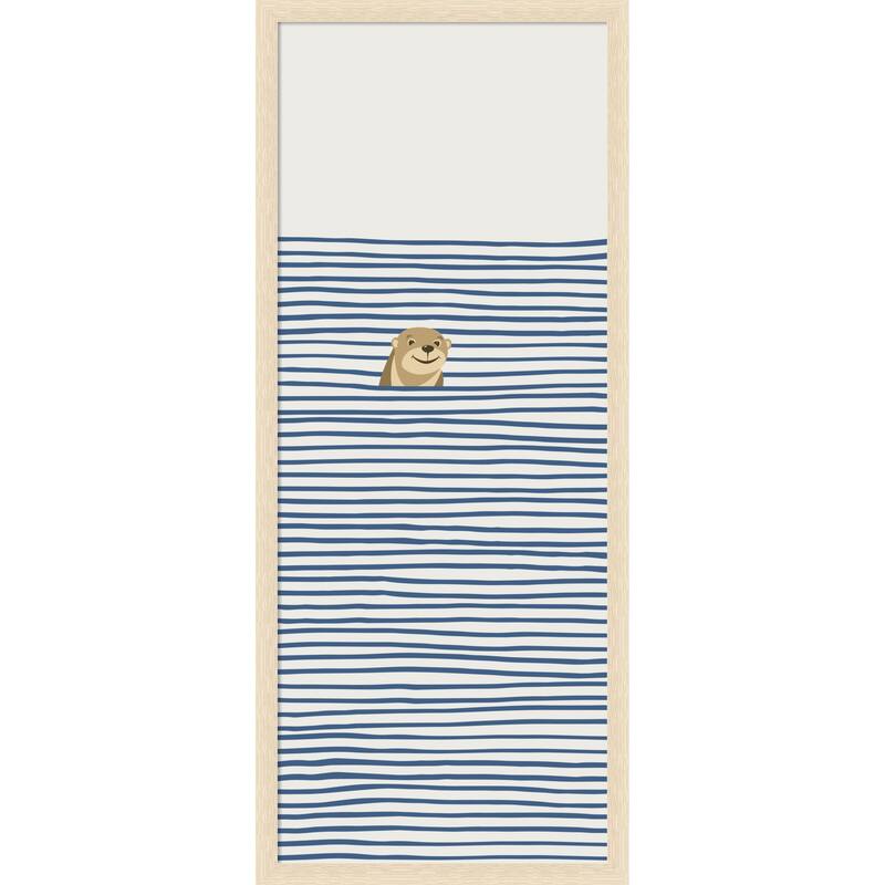 Amanti Art 18 x 42, Framed Fabric Pinboard Otter in the Waves by Little Dean Printed Bulletin Board - Board Size 16 x 40