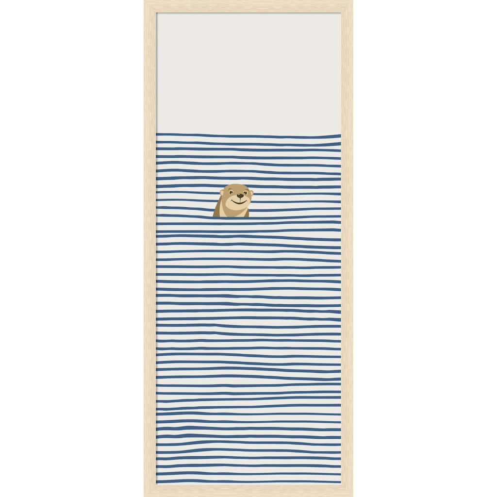 Amanti Art 18 x 42, Framed Fabric Pinboard Otter in the Waves by Little Dean Printed Bulletin Board - Board Size 16 x 40