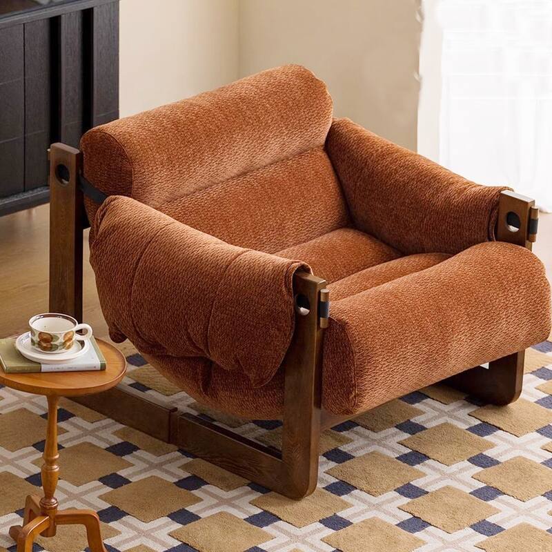 Contemporary Chenille Arm Chair with Cushion Back - Rust