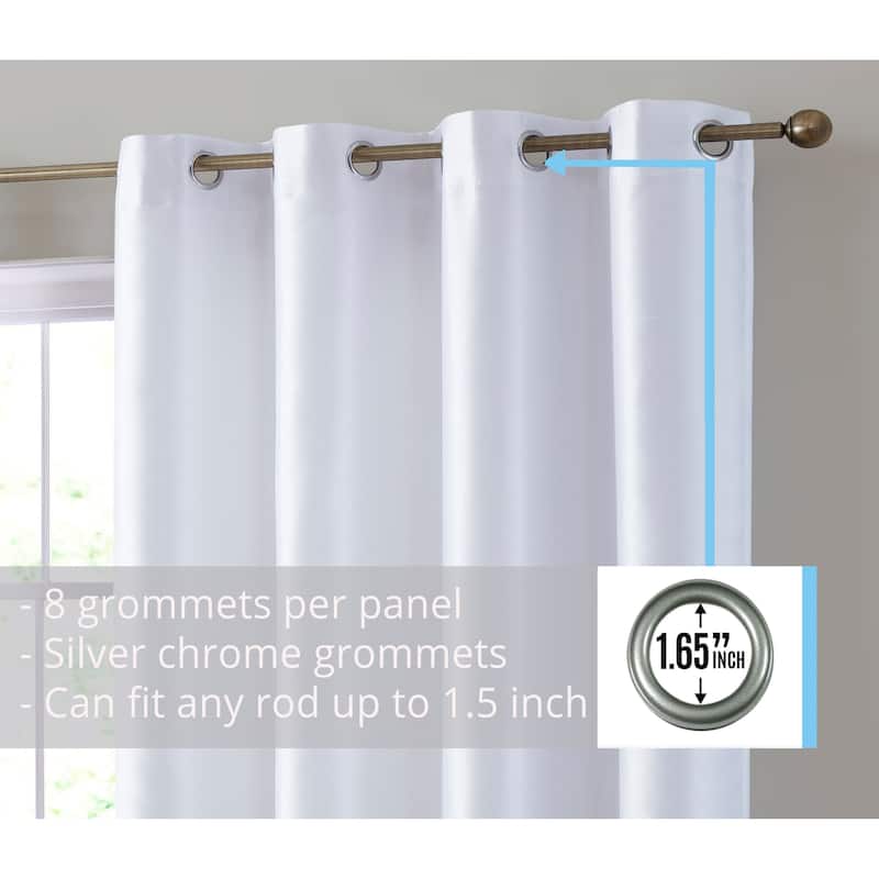 HLC.me Jefferson Faux Silk Semi Sheer Light Filtering Lined Grommet Window Curtain Bedroom, 2 Panels