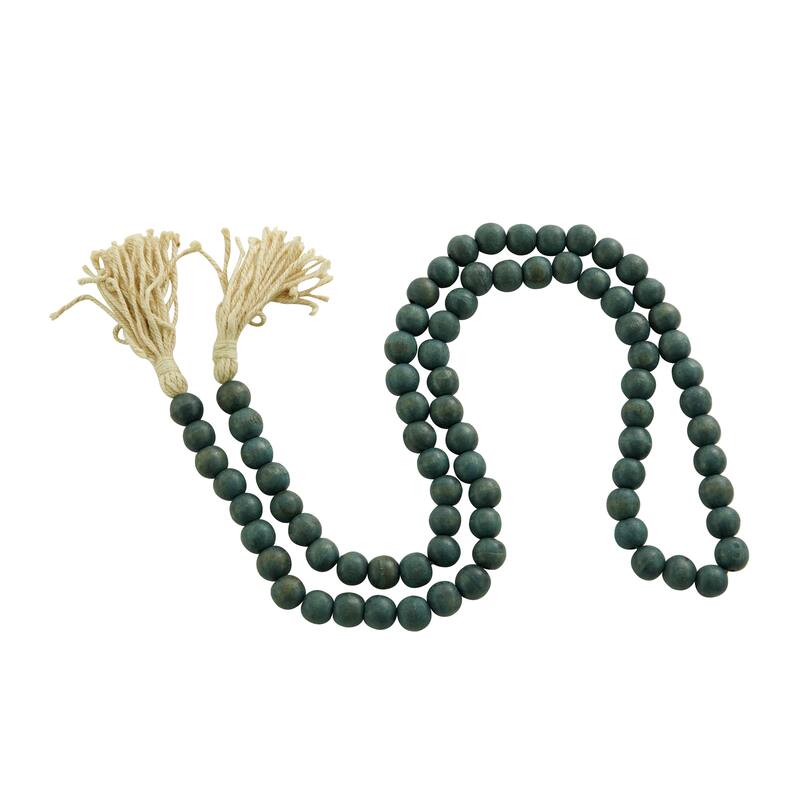 Bohemian Natural Wood Bead Garland with Cotton Tassels - 80 x 1