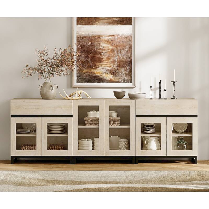 WAMPAT 3 in 1 Modern Sideboard with Adjustable Shelves and 2 Drawers, Coffee Bar Cabinet for Living Room, Kitchen