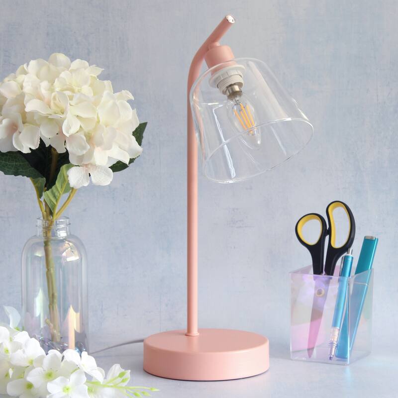 Angled Desk Lamp with Clear Ribbed Glass Shade - 15.75" - Pink