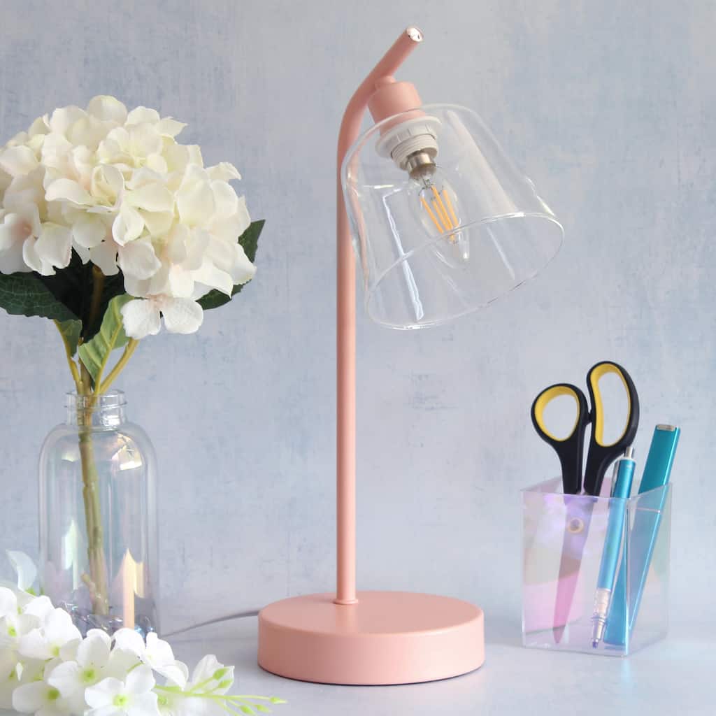 Angled Desk Lamp with Clear Ribbed Glass Shade - 15.75" - Pink