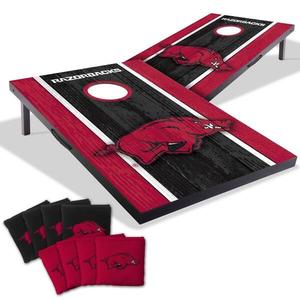slide 2 of 7, Arkansas Razorbacks NCAA Compact 2x3 Tailgate Cornhole Board Set Include Carrying Case