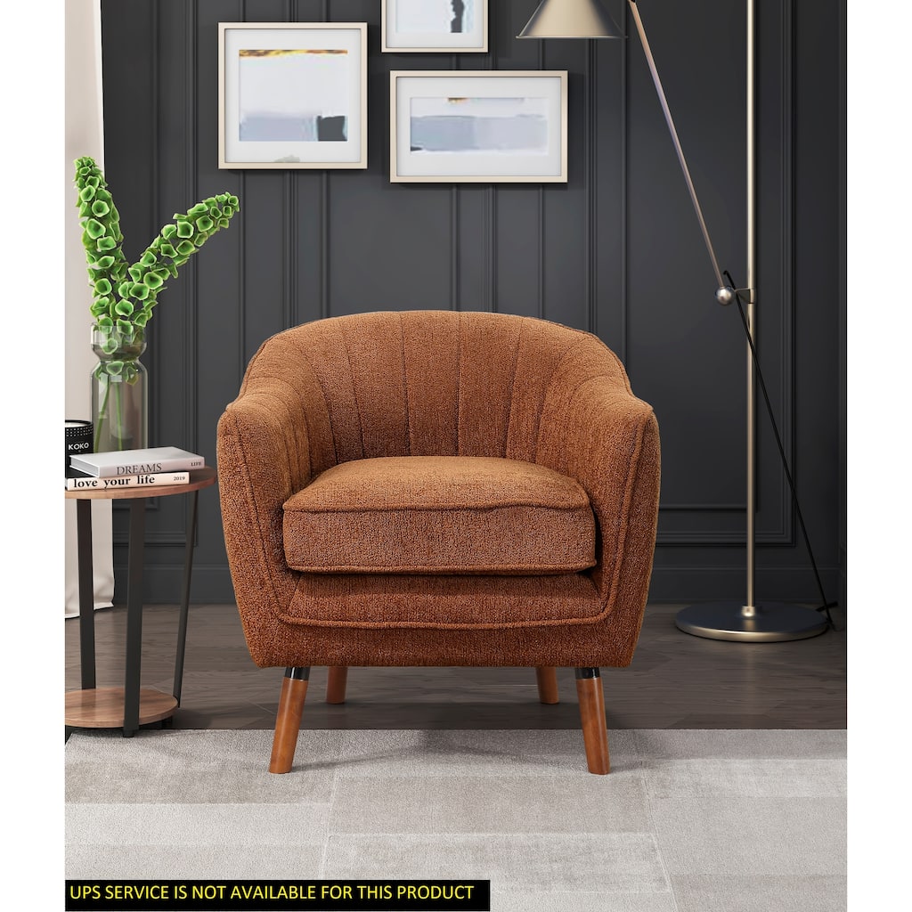 Rust Textured Fabric Upholstered Mid-Century Modern Accent Chair