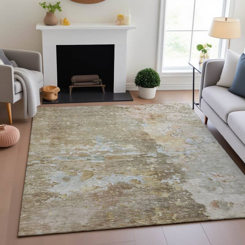 Premium Washable Super Soft Abstract Watercolor Mayfield Rug - Khaki - 9' x 12'