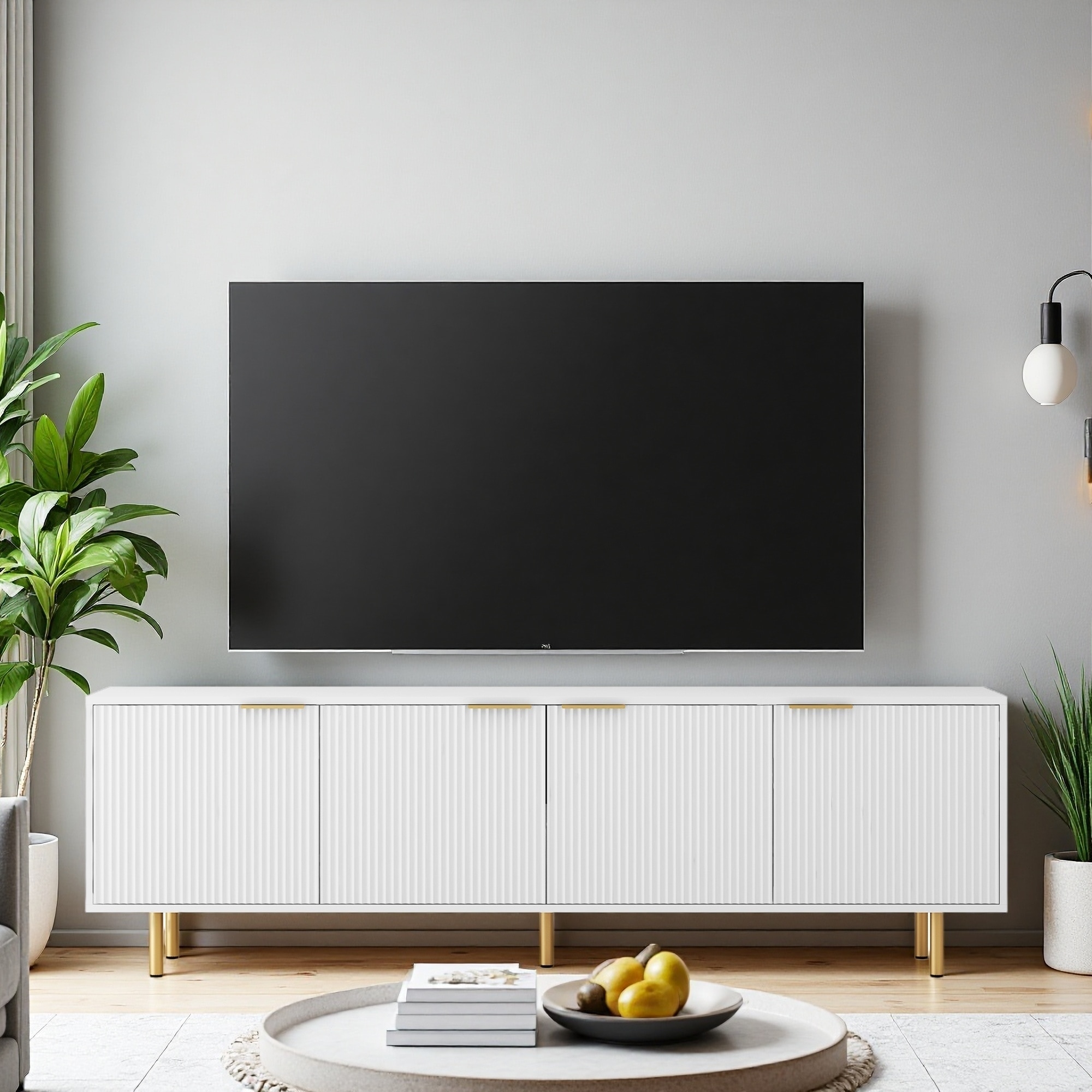 68.89" Floating Wall Mounted TV Stand with Touch LED Lights and Power Outlet, High Gloss Media Cabinet with USB Charging Ports