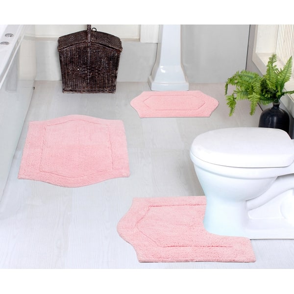 slide 2 of 9, Waterford Collection 100% Cotton Non-Slip Bathroom Rug Set, 3 Piece Machine Washable- Bathroom Rug, Bath Rug, U Shaped Contour Pink