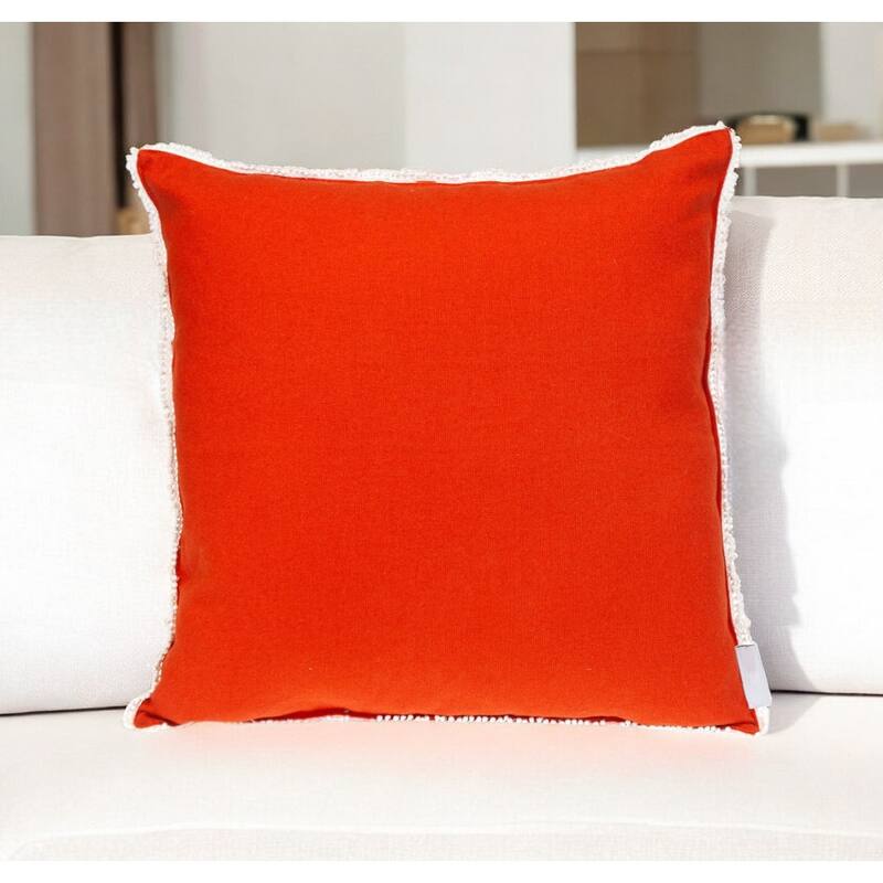 HomeRoots 16" Orange Cotton Throw Pillow With Fringe - Accent - Polyester