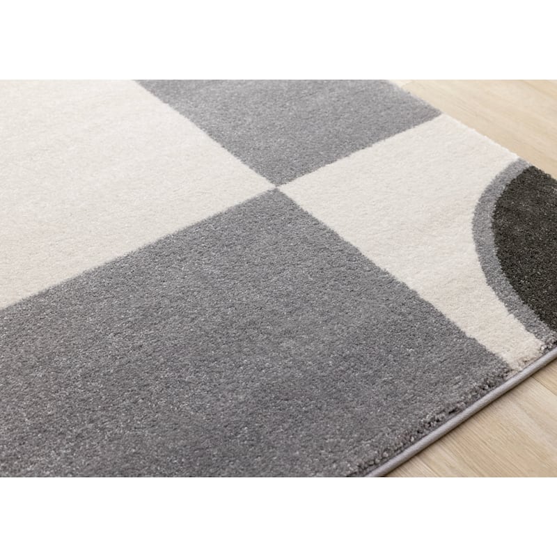 Grey Black White Mid Century Geometric High-Traffic Rug