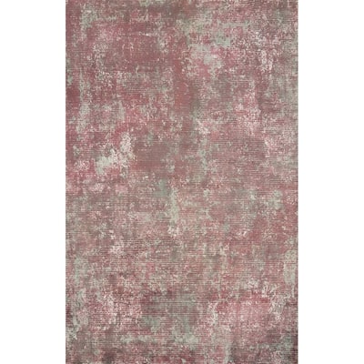 Hand Knotted Oriental Viscose Silk Carpet Modern All-Over Pink Abstract Area Rug - 7' 7'' X 5' 6''