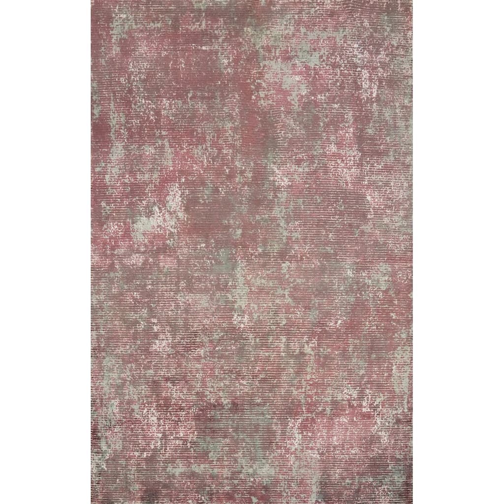 Hand Knotted Oriental Viscose Silk Carpet Modern All-Over Pink Abstract Area Rug - 7' 7'' X 5' 6''
