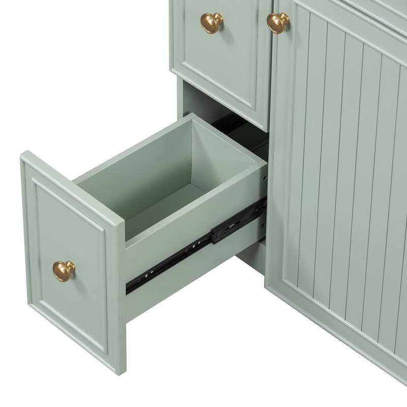 24 Inch Bathroom Vanity Cabinet with Ceramic Sink, 2 Drawers & Door, Bathroom Storage Cabinet Free-standing Single Sink Cabinet