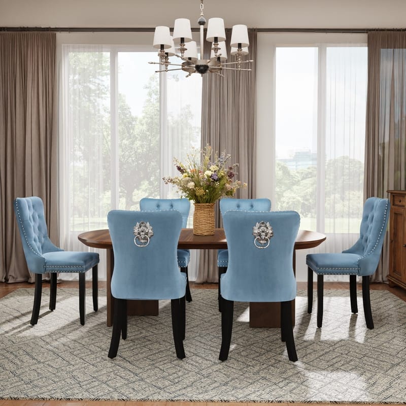 High-end Tufted Velvet Upholstered Nailhead Dining Chair Set of 4