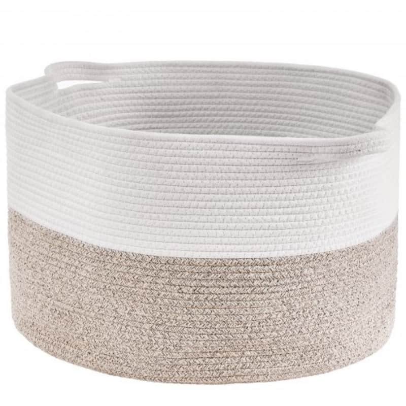 87L Woven Cotton Rope Basket for Blanket Storage with Handles - 22 x 22 x 14 in