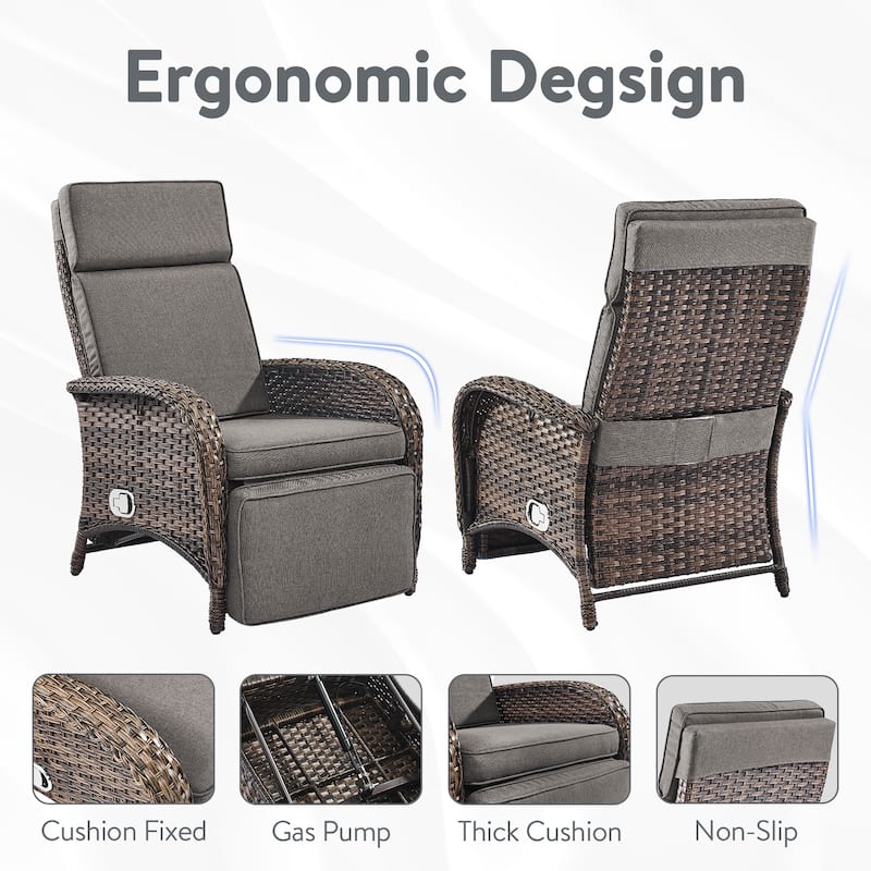 2 Pack Patio Wicker Chaise Lounge Chair Brown - Grey