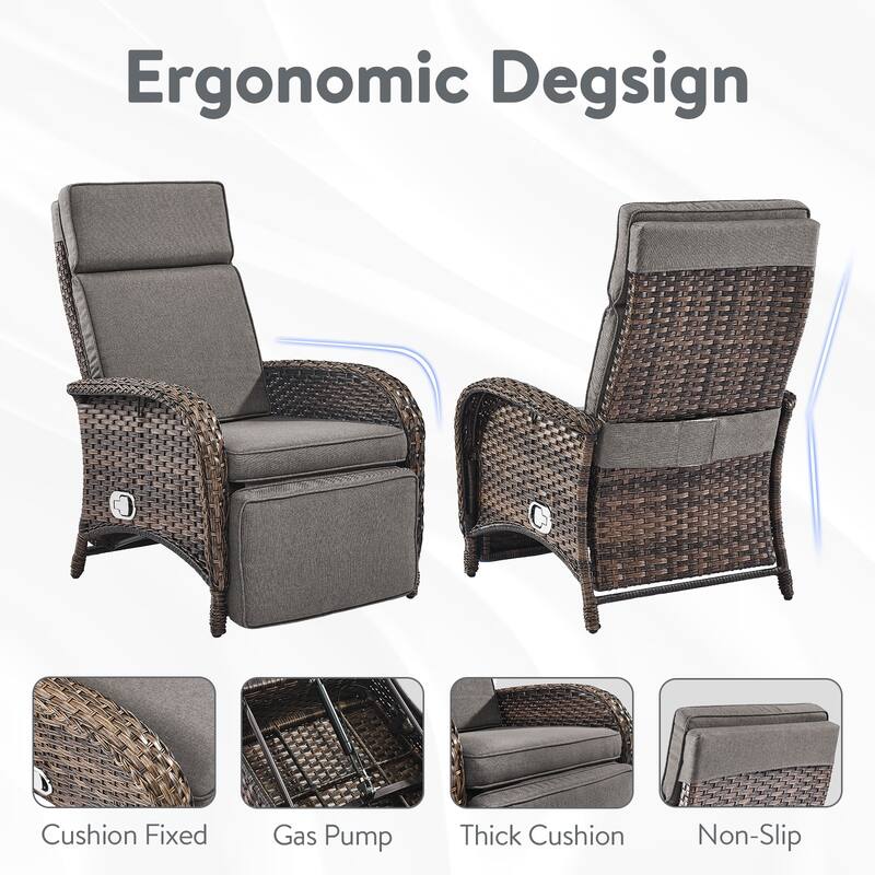 Outdoor Wicker Reclining Lounge Chair Patio Rattan - Brown