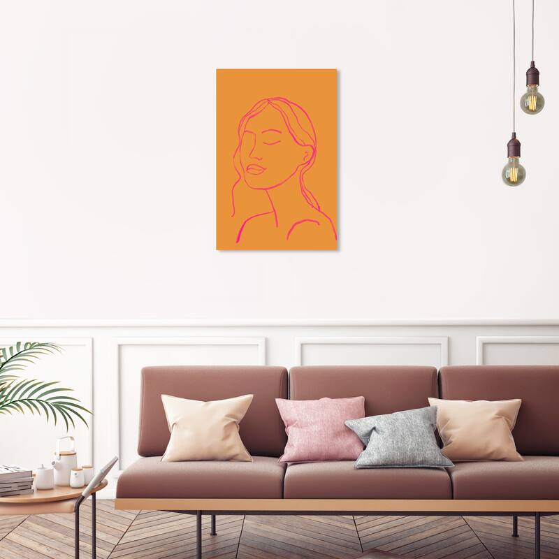 Wynwood Studio Canvas Fashion and Glam Outline Girl II Orange and Pumpkin Modern & Contemporary Wall Art Canvas Print - 30 x 20