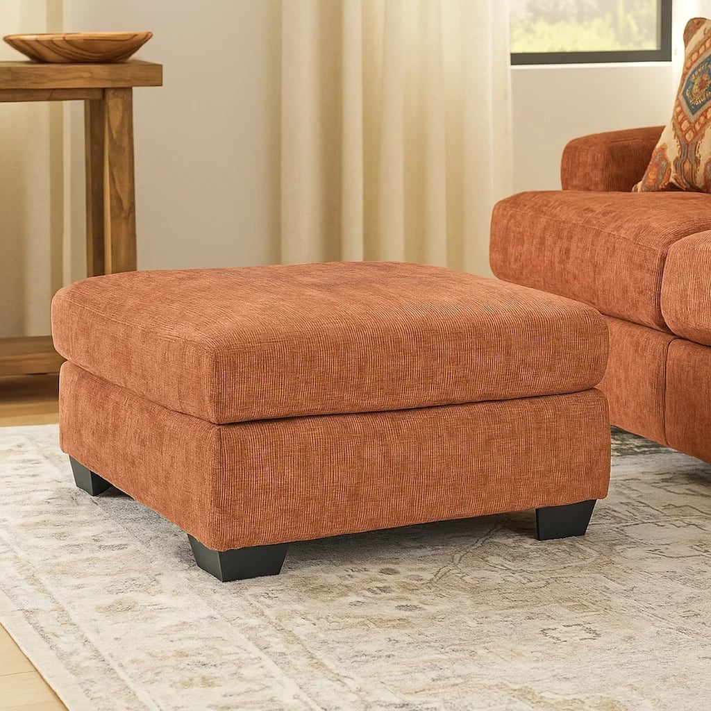 Avie Oversized Accent Ottoman, Burnt Orange Polyester Cushion, 38 Inch