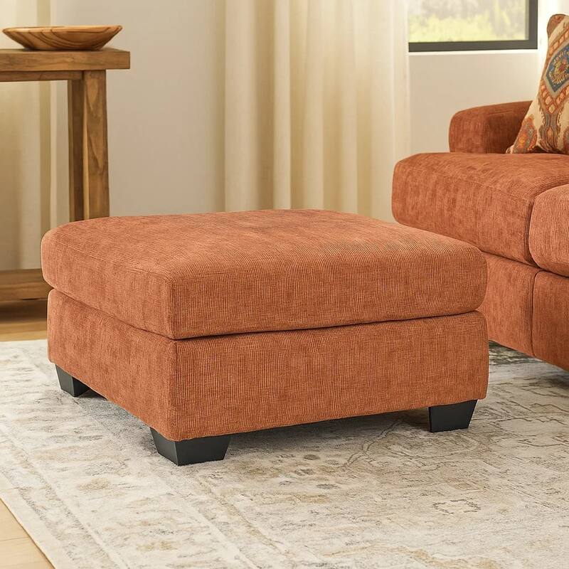Avie Oversized Accent Ottoman, Burnt Orange Polyester Cushion, 38 Inch