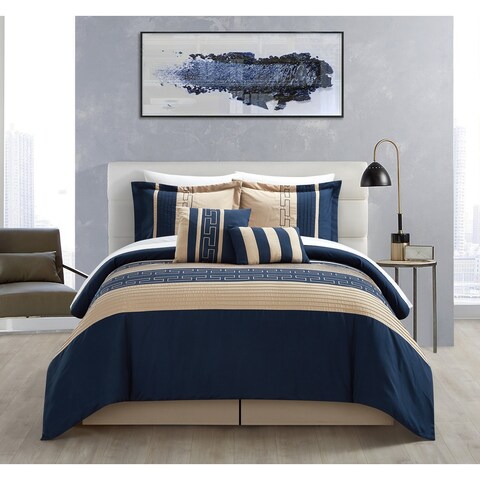 Chic Home Rosswell 10 Piece Striped Comforter Bed in a Bag, Navy