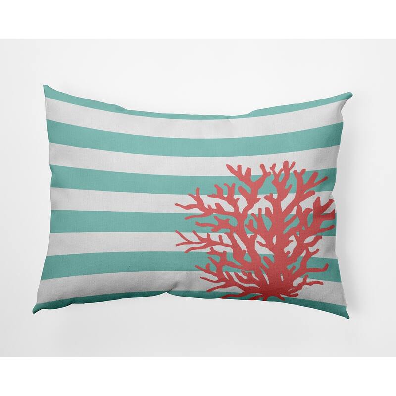Coral and Stripes Decorative Throw Pillow - 14" x 20" - Aqua