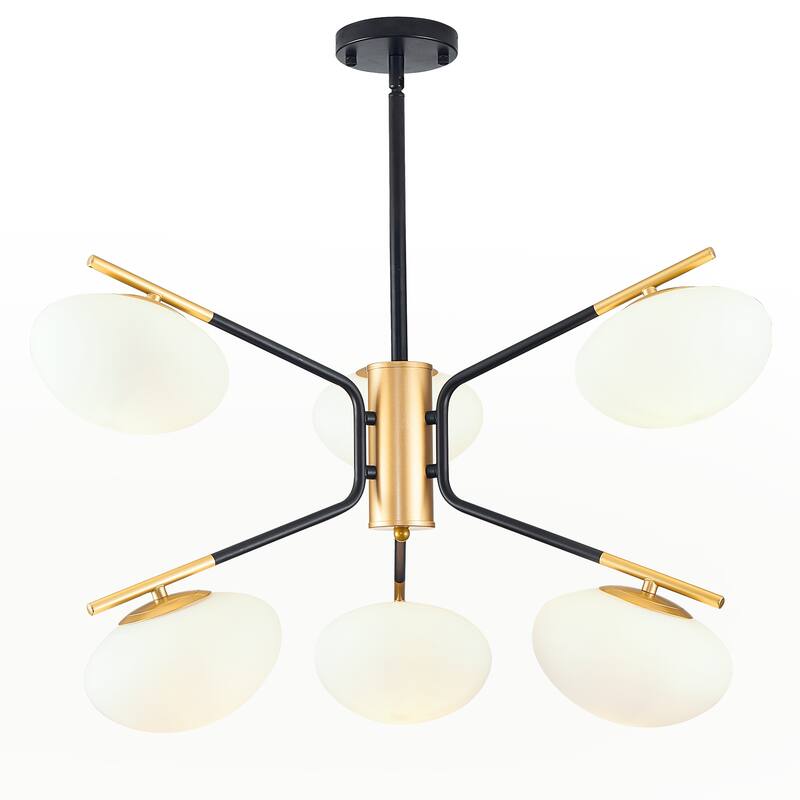 Black Modern Chandelier, 6-LightPendant Light with Glass Shade