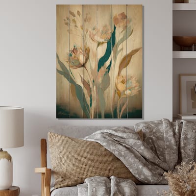Designart 'Wild Flowers In Faded Vintage Colours IV' Floral Wood Wall Art - Natural Pine Wood