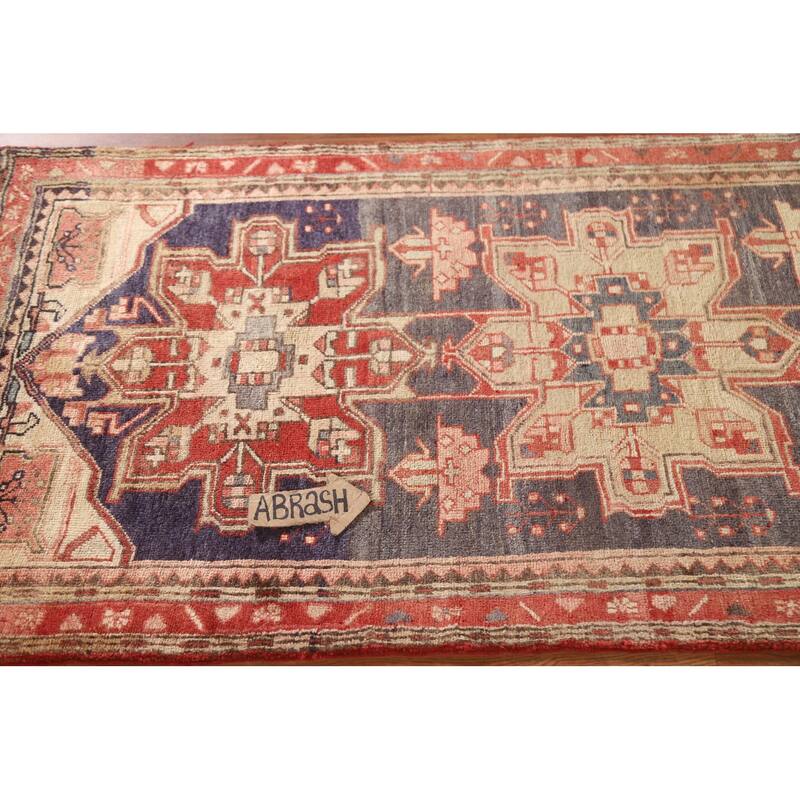Geometric Ardebil Persian Vintage Runner Rug Hand-knotted Wool Carpet - 3'2"x 10'6"