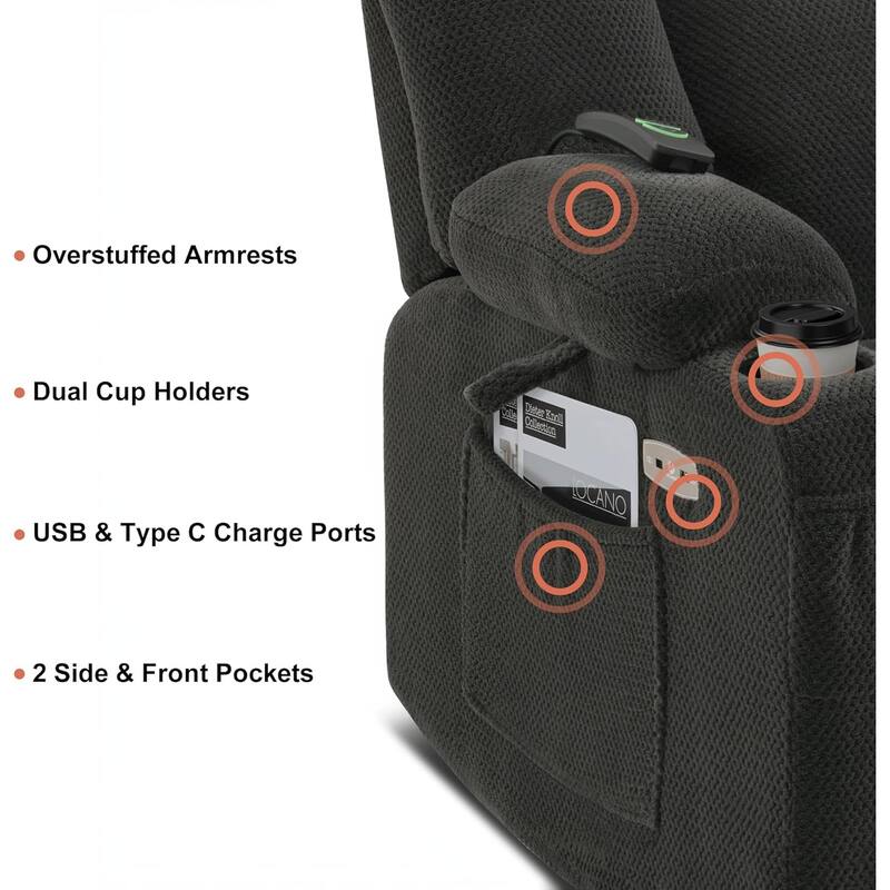 MCombo Electric Power Recliner Chair with Massage & Heat, Plush Fabric 8015