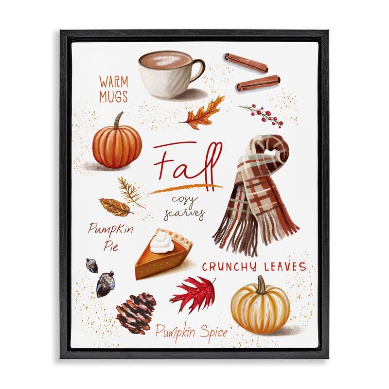 Stupell Favorite Autumn Things Framed Floater Canvas Wall Art Design By Elizabeth Tyndall - 17 x 21 - Black