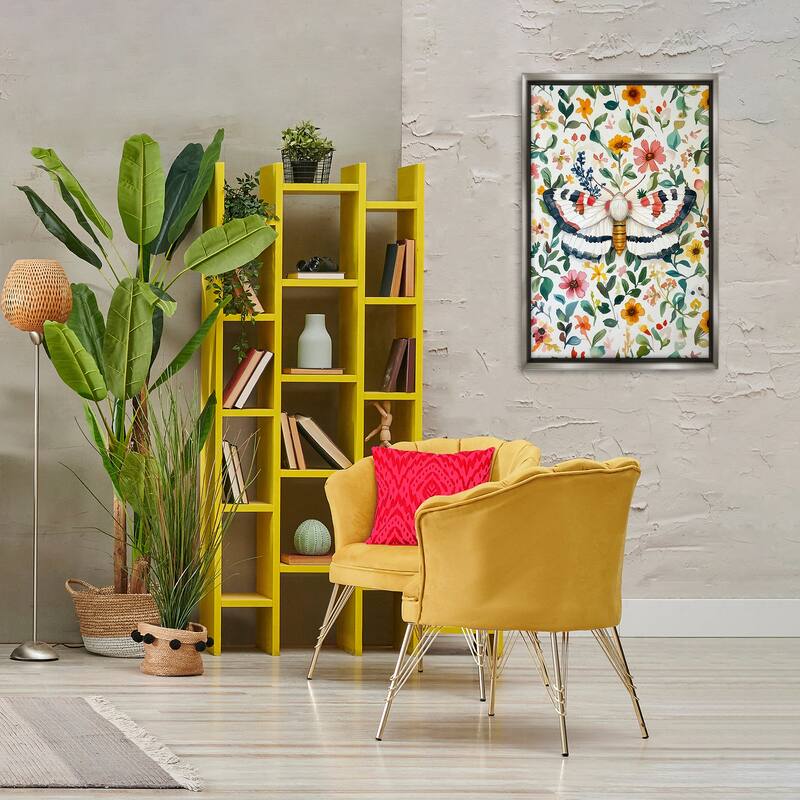 Stupell Butterfly & Bright Flowers Framed Floater Canvas Wall Art Design By The Dutch Lady