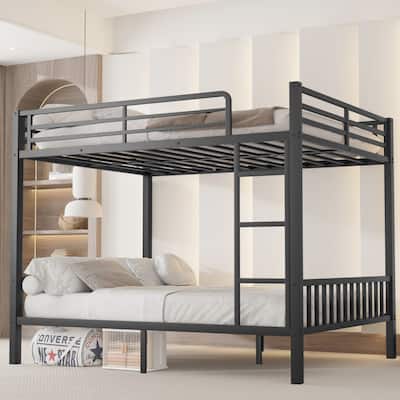 Heavy-Duty Queen Over Queen Bunk Bed with Metal Frame, Safety Ladder, and Guardrails - Ideal for Shared Bedrooms