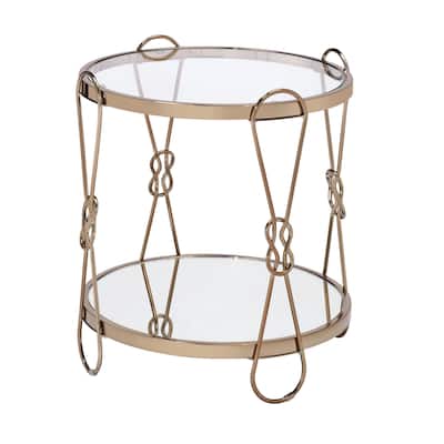 20 in. Gold and Clear Round Glass End Table, Sturdy Build End Side Table for Living Rooms