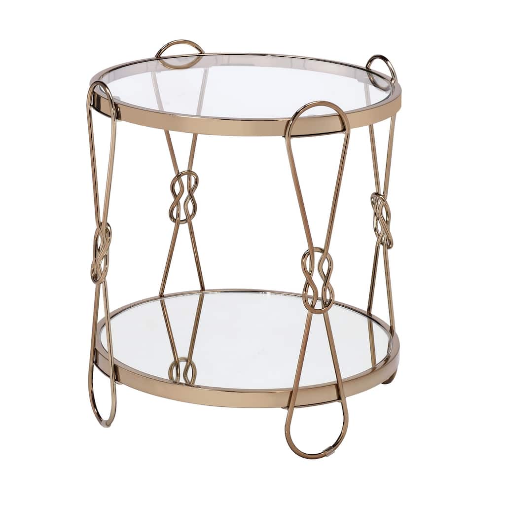 20 in. Gold and Clear Round Glass End Table, Sturdy Build End Side Table for Living Rooms