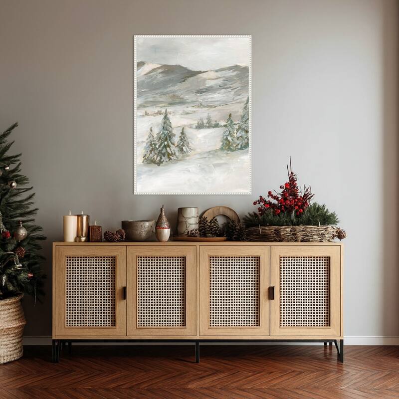 Snowy Slopes I by Ethan Harper Framed Canvas Wall Art Print - Sylvie Beaded White