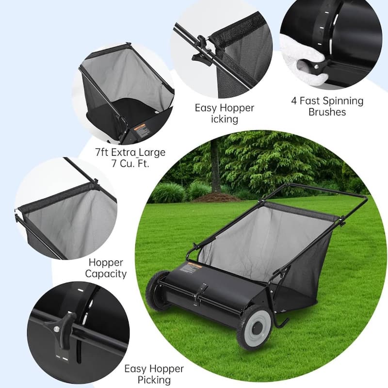 21 Inch Manual Push Lawn Sweeper, 3.5 Cu. Ft. Hopper Capacity Grass Sweeper for Grass Clippings, Leaves, Garden