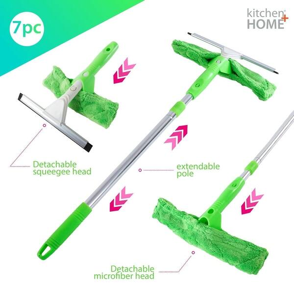 Window Cleaner Set Wipers Extension Pole 2 Scrubber Pads 2 Squeegee