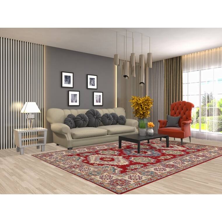 Red Kazak Area Rug Bedroom Hand-Knotted Wool Carpet - 6'7" x 9'9"