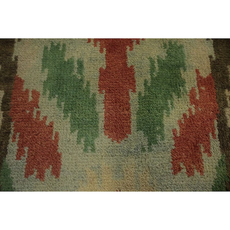 Hand Knotted Oriental 100% Wool Carpet Modern Geometric Green Gabbeh Area Rug - 9' 10'' X 8' 2''