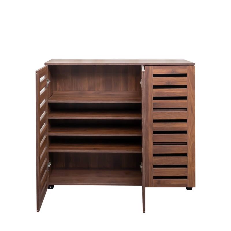 GDF Studio - Aston Modern Wooden Shoe Storage Cabinet with Adjustable Shelves and Louvered Doors