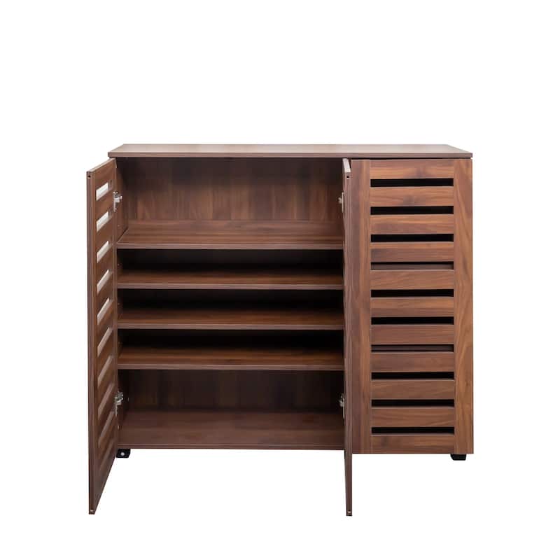 Wooden Shoe Rack Organizer Shoe Cabinet with Louvered Doors for Entryway