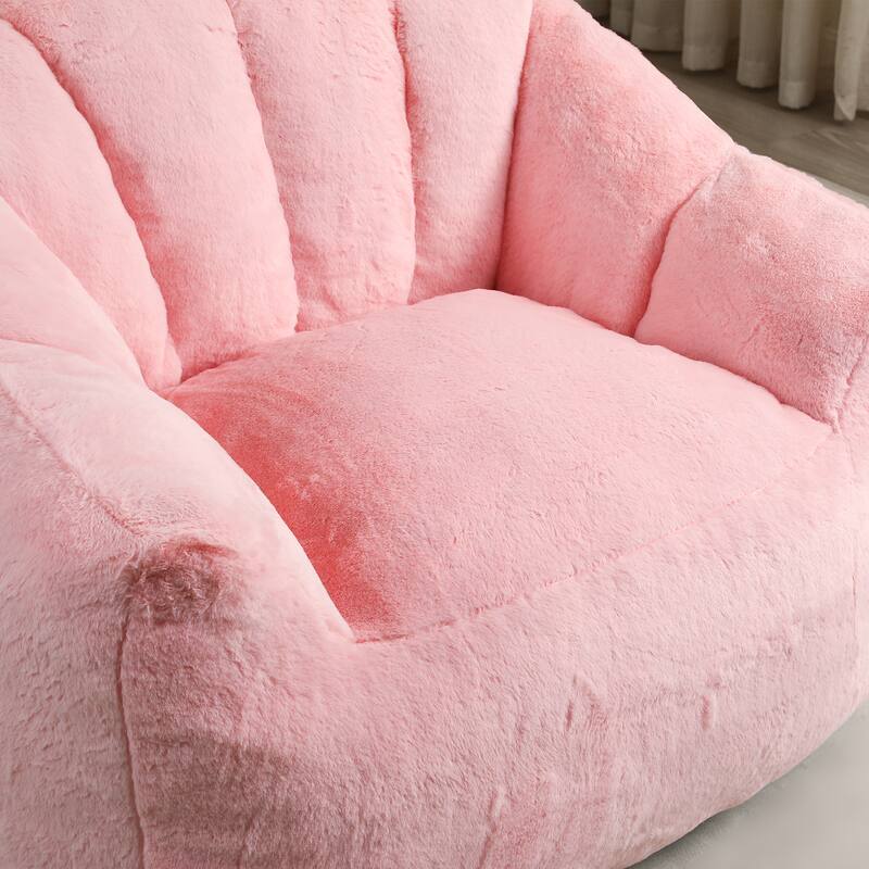 Faux Fur Shell-Shaped Bean Bag Chair, Oversized Adults Bean Bag Sofa, Bean Bag Lazy Chair with Armrests for Gaming, Reading