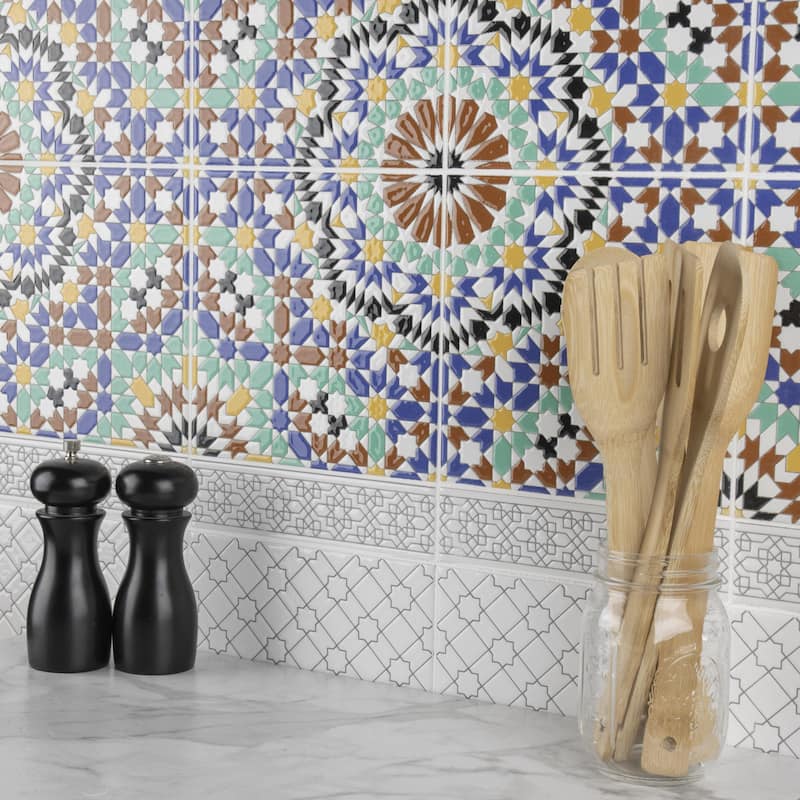 Merola Tile Sevillano Listello Estrella White 2" x 7-7/8" Ceramic Wall Trim - (1 Tile)