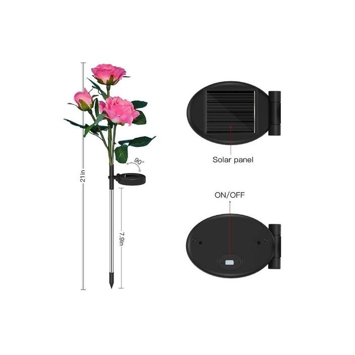 2Pcs Rose Flowers Solar Pathway LED Light for Garden Decor