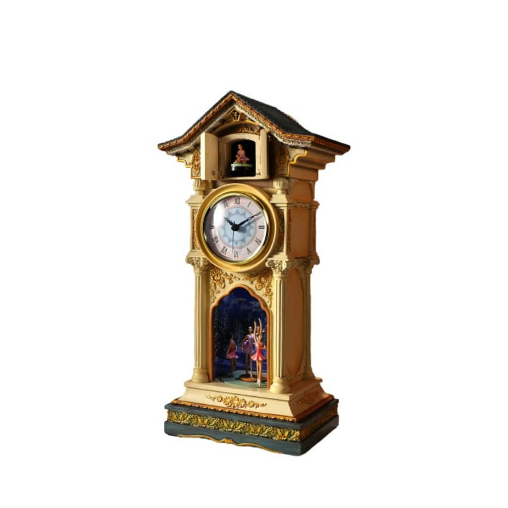 Ballerina Musical Clock Christmas Tabletop Decoration 15.5" Gold Green
