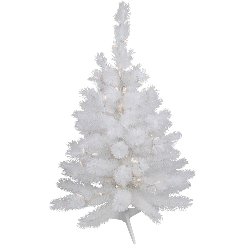 3' White Alaskan Pine Artificial Christmas Tree, Warm White LED Lights - 3 Foot