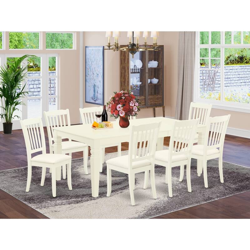Modern 9Pc Dining Set - Rectangle Table & 8 Linen Chairs - White Finish - 84